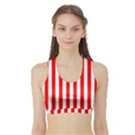 Vertical Stripes - White and Red Women s Sports Bra with Border
