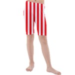 Vertical Stripes - White and Red Kid s Mid Length Swim Shorts