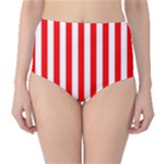 Vertical Stripes - White and Red High-Waist Bikini Bottoms