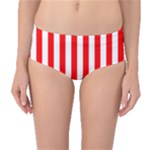 Vertical Stripes - White and Red Mid-Waist Bikini Bottoms