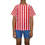 Vertical Stripes - White and Red Kid s Short Sleeve Swimwear