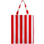 Vertical Stripes - White and Red Zipper Classic Tote Bag