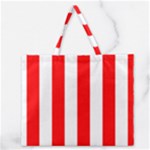 Vertical Stripes - White and Red Zipper Large Tote Bag