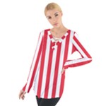 Vertical Stripes - White and Alizarin Red Women s Tie Up Tee
