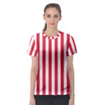 Vertical Stripes - White and Alizarin Red Women s Sport Mesh Tee