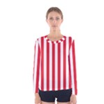 Vertical Stripes - White and Alizarin Red Women s Long Sleeve T-shirt