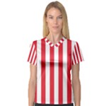 Vertical Stripes - White and Alizarin Red Women s V-Neck Sport Mesh Tee