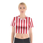 Vertical Stripes - White and Alizarin Red Cotton Crop Top