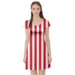 Vertical Stripes - White and Alizarin Red Short Sleeve Skater Dress