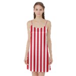 Vertical Stripes - White and Alizarin Red Satin Night Slip