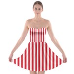 Vertical Stripes - White and Alizarin Red Strapless Bra Top Dress