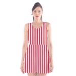 Vertical Stripes - White and Alizarin Red Scoop Neck Skater Dress