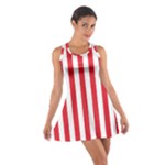 Vertical Stripes - White and Alizarin Red Cotton Racerback Dress