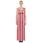Vertical Stripes - White and Alizarin Red Maxi Thigh Split Dress