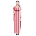 Vertical Stripes - White and Alizarin Red Short Sleeve Maxi Dress
