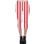 Vertical Stripes - White and Alizarin Red Capri Leggings