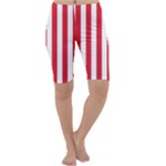 Vertical Stripes - White and Alizarin Red Cropped Leggings