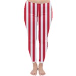 Vertical Stripes - White and Alizarin Red Winter Leggings