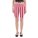 Vertical Stripes - White and Alizarin Red Yoga Cropped Leggings