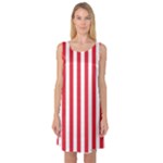 Vertical Stripes - White and Alizarin Red Sleeveless Satin Nightdress