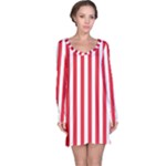 Vertical Stripes - White and Alizarin Red Long Sleeve Nightdress