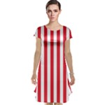 Vertical Stripes - White and Alizarin Red Cap Sleeve Nightdress