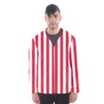 Vertical Stripes - White and Alizarin Red Hooded Wind Breaker (Men)