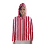 Vertical Stripes - White and Alizarin Red Hooded Wind Breaker (Women)