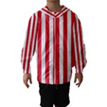 Vertical Stripes - White and Alizarin Red Hooded Wind Breaker (Kids)