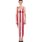 Vertical Stripes - White and Alizarin Red OnePiece Catsuit