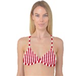 Vertical Stripes - White and Alizarin Red Reversible Tri Bikini Top