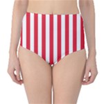 Vertical Stripes - White and Alizarin Red High-Waist Bikini Bottoms