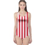 Vertical Stripes - White and Alizarin Red One Piece Swimsuit