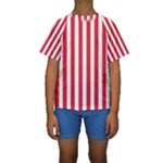 Vertical Stripes - White and Alizarin Red Kid s Short Sleeve Swimwear