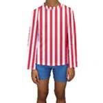 Vertical Stripes - White and Alizarin Red Kid s Long Sleeve Swimwear