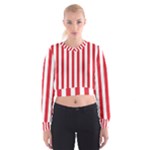 Vertical Stripes - White and Alizarin Red Women s Cropped Sweatshirt