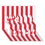 Vertical Stripes - White and Alizarin Red You Rock 3D Greeting Card (7x5)