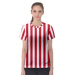 Vertical Stripes - White and Fire Engine Red Women s Sport Mesh Tee