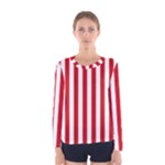 Vertical Stripes - White and Fire Engine Red Women s Long Sleeve T-shirt