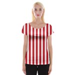 Vertical Stripes - White and Fire Engine Red Women s Cap Sleeve Top