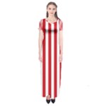 Vertical Stripes - White and Fire Engine Red Short Sleeve Maxi Dress