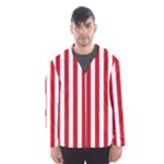 Vertical Stripes - White and Fire Engine Red Hooded Wind Breaker (Men)