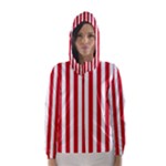 Vertical Stripes - White and Fire Engine Red Hooded Wind Breaker (Women)