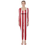 Vertical Stripes - White and Fire Engine Red Long Sleeve Catsuit