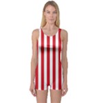 Vertical Stripes - White and Fire Engine Red One Piece Boyleg Swimsuit