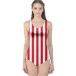 Vertical Stripes - White and Fire Engine Red One Piece Swimsuit