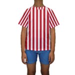 Vertical Stripes - White and Fire Engine Red Kid s Short Sleeve Swimwear