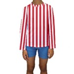 Vertical Stripes - White and Fire Engine Red Kid s Long Sleeve Swimwear