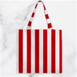 Vertical Stripes - White and Fire Engine Red Zipper Grocery Tote Bag