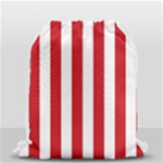 Vertical Stripes - White and Fire Engine Red Drawstring Bag (Small)